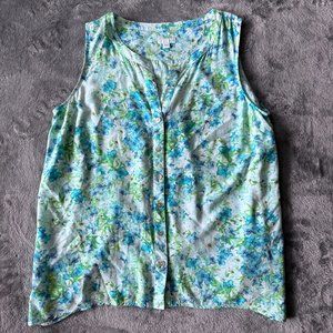 J. Jill Sleeveless Floral Blouse Tank Shirt Women's Size Large Blue